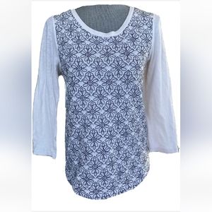 J CREW Embroidered Floral White Black Pullover Blouse in Size S